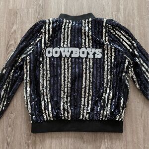 NFL Dallas Cowboys Navy & Silver Sequin Varsity Jacket